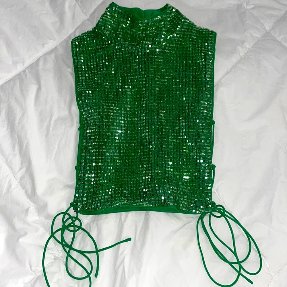 h:ours size XS green sequin crop top